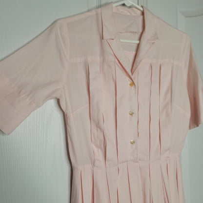 Vintage light Pink Dress Pleated short sleeve Summer 50s fit flare  Small/Medium