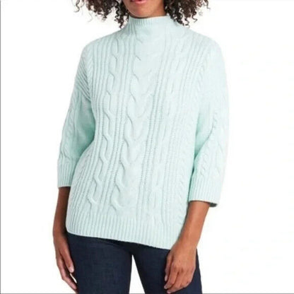 Vince Camuto Cable Knit Mock Neck Sweater MEDIUM Sea Mist Green NWT