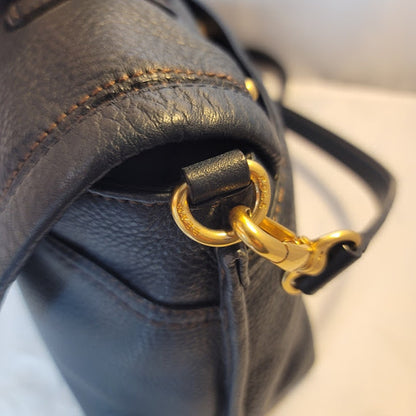 Bean Pole Top handle Shoulder Bag purse pebbled blue Leather