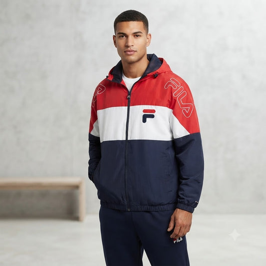 Fila Vintage Colorblock Full Zip Windbreaker Jacket RWB 1990 streetwear XXL