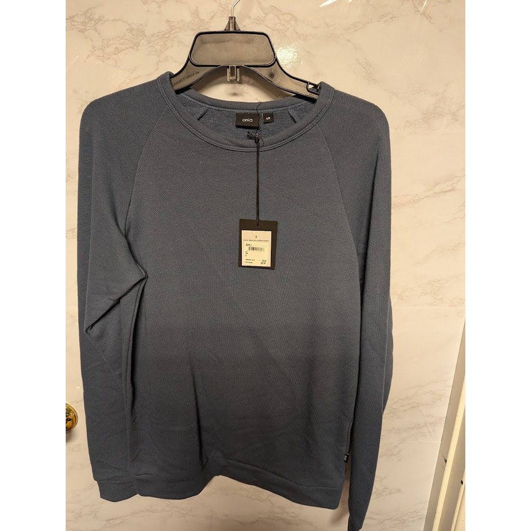 Onia Size Small deep sky Blue Sweatshirt Sailboats on Back long sleeve NEW
