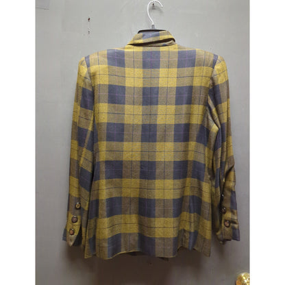 Kasper for ASL Size 4 Muted Gold Black Check Double Breasted Blazer Career