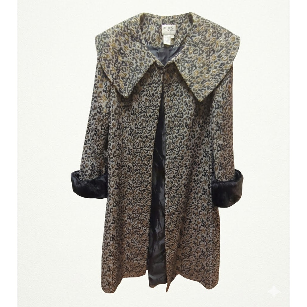 Vintage Sundays Nubiano Leopard Brocade Skirt Set Jacket Faux Fur Trim Glam 12
