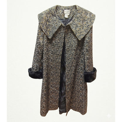 Vintage Sundays Nubiano Leopard Brocade Skirt Set Jacket Faux Fur Trim Glam 12