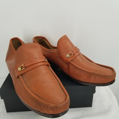 Sears Vintage Men's Loafers Size 9.5 Slip On Italian Leather Cognac 1 Inch Heel