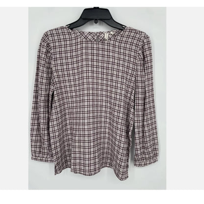 Treasure & Bond Pink Hush Wicklow Plaid Top Blouse Maroon Red Linen, NWT Size XS