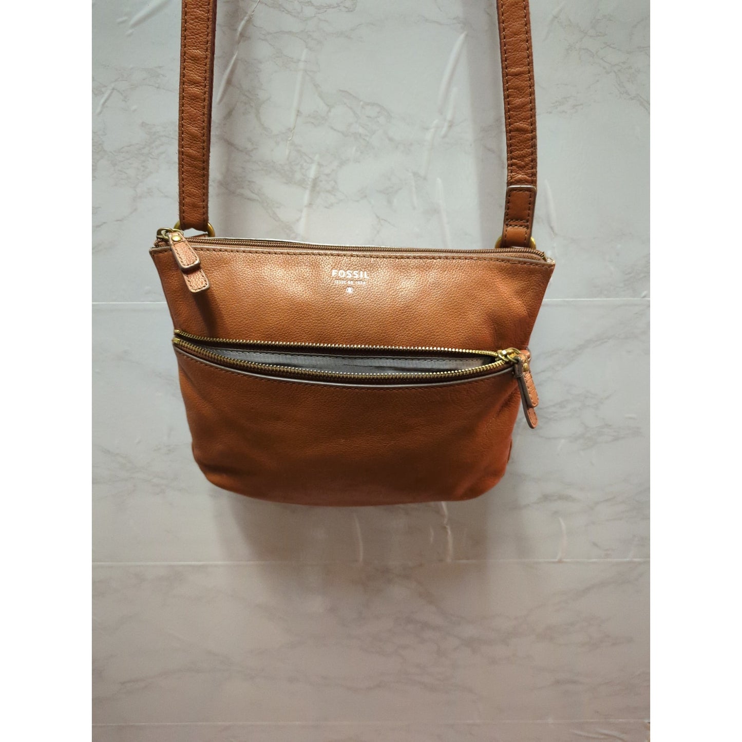 Fossil Heritage Brown Tan Leather Crossbody Organizer Messenger Bag