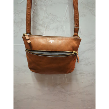 Fossil Heritage Brown Tan Leather Crossbody Organizer Messenger Bag