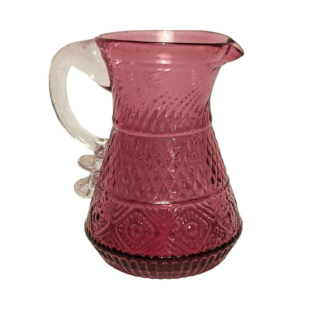 Vintage Pilgrim Cranberry Pressed Pattern Glass Miniature Pitcher Creamer Pink