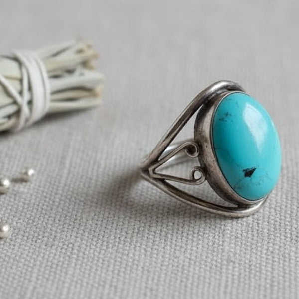 Vintage Sterling Silver Oval Turquoise Southwest Split Shank Ring Size 9 Kingman