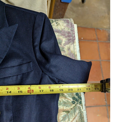 Lauren Ralph Lauren Linen Blazer Navy Double Breasted Gold Button 10P Preppy