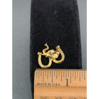 Vintage Fashion BROOCH PIN Double Horseshoes Elephant Trunk Up LUCKY LUCK