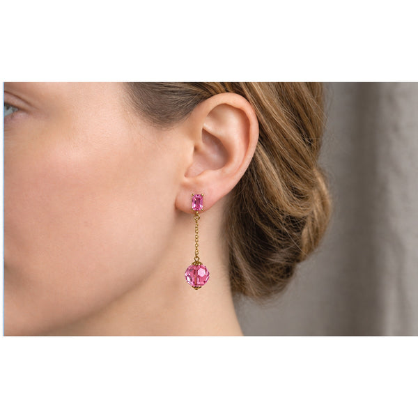 Pink Iridescent Glass Crystal Bead Drop Goldtone ClipOn Earrings Delicate 50s