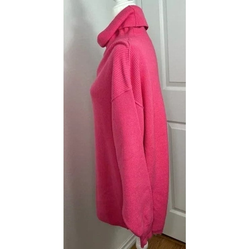 Free People Structured Turtleneck Tunic Sweater Sz Medium in Cotton Candy NWT