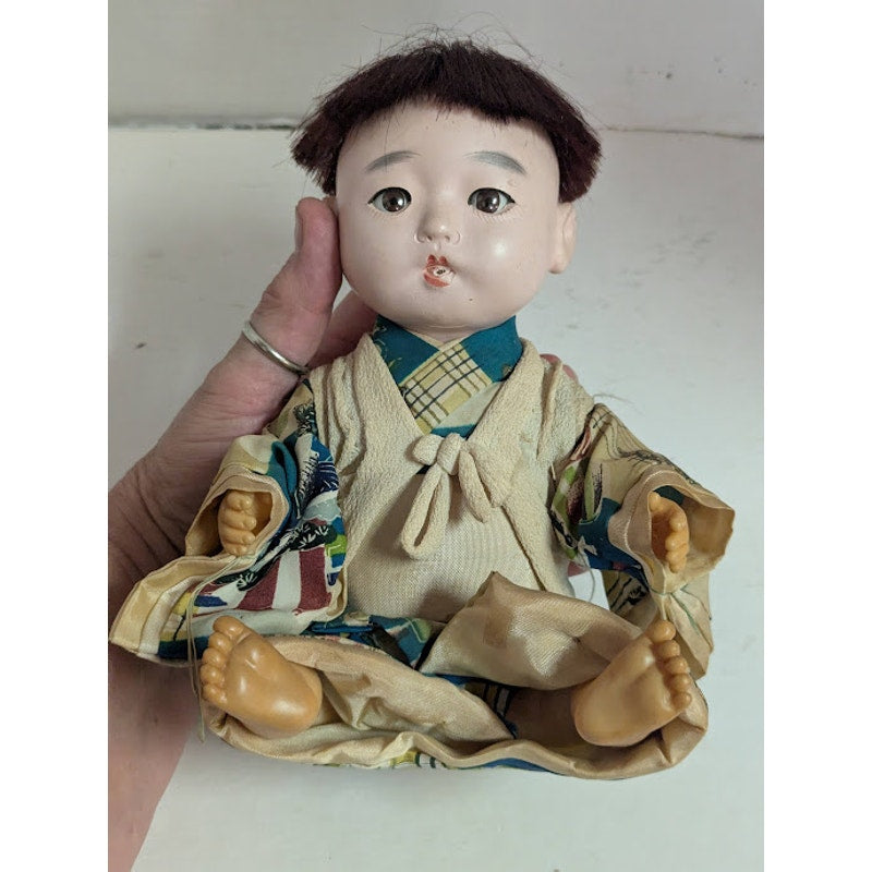 1950s Vintage Ichimatsu Gofun BOY DOLL Japanese damaged Ear
