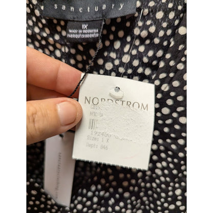 Sanctuary Size 1X Polka Dot Career top Blouse long Sleeved VNeck NEW Summer Work