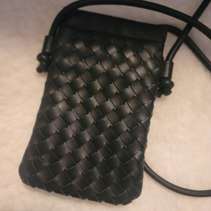 Urban Expressions Black Woven Crossbody Phone Bag Minimalist Quiet Luxury Small