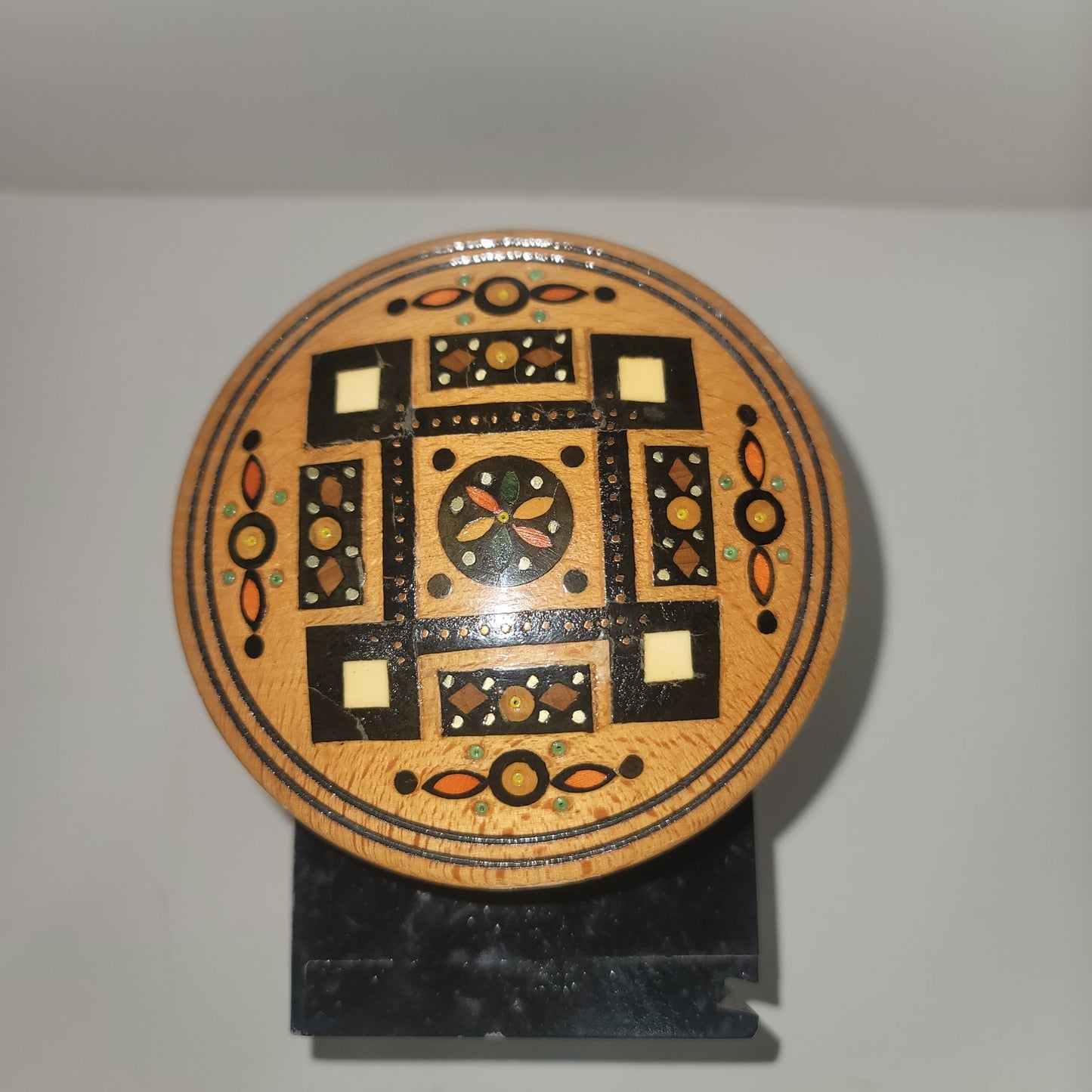 Handcrafted Wooden Jewelry Box w/ lid Handmade Mosaic Box round wooden jewelry