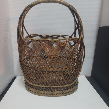 Vintage Pine Straw Basket with handle woven storage 16" tall gift