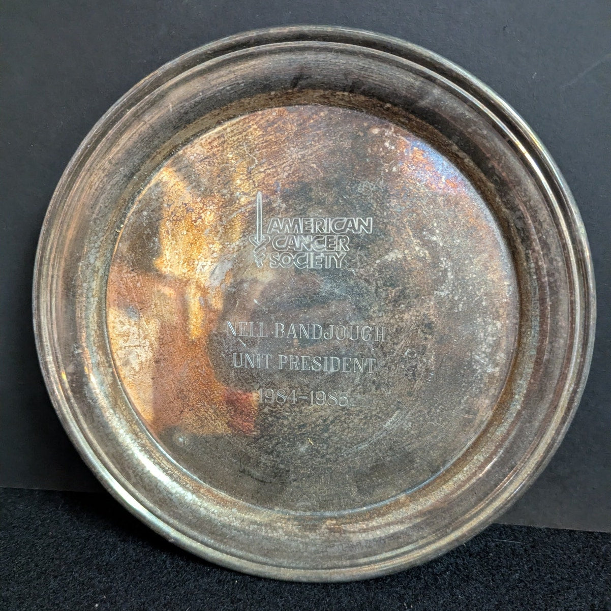 Vintage Kent Silversmiths Silverplate Engraved Round Tray Presentation Plate