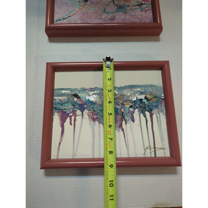 Patrick McNurney Signed Abstract Art Pair Memphis Milano 1980s Framed Painting