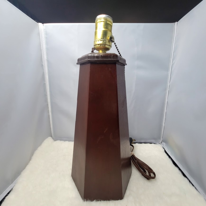 MCM Walnut Hexagonal Solid Wood vintage table lamp Pillar Column