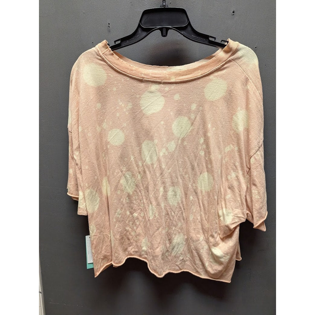 Abound boxy Medium Pink Yellow Polka Dot neck pocket raw edge acid wash splatter