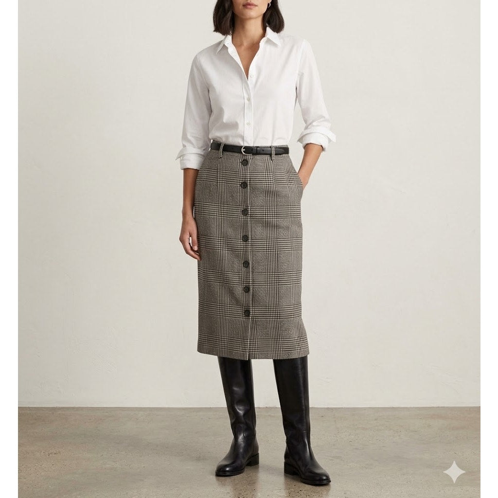 Vintage JH Collectibles Plaid Wool Maxi Skirt Small 4 Button Front Dark Academia
