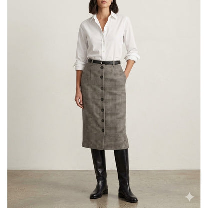 Vintage JH Collectibles Plaid Wool Maxi Skirt Small 4 Button Front Dark Academia