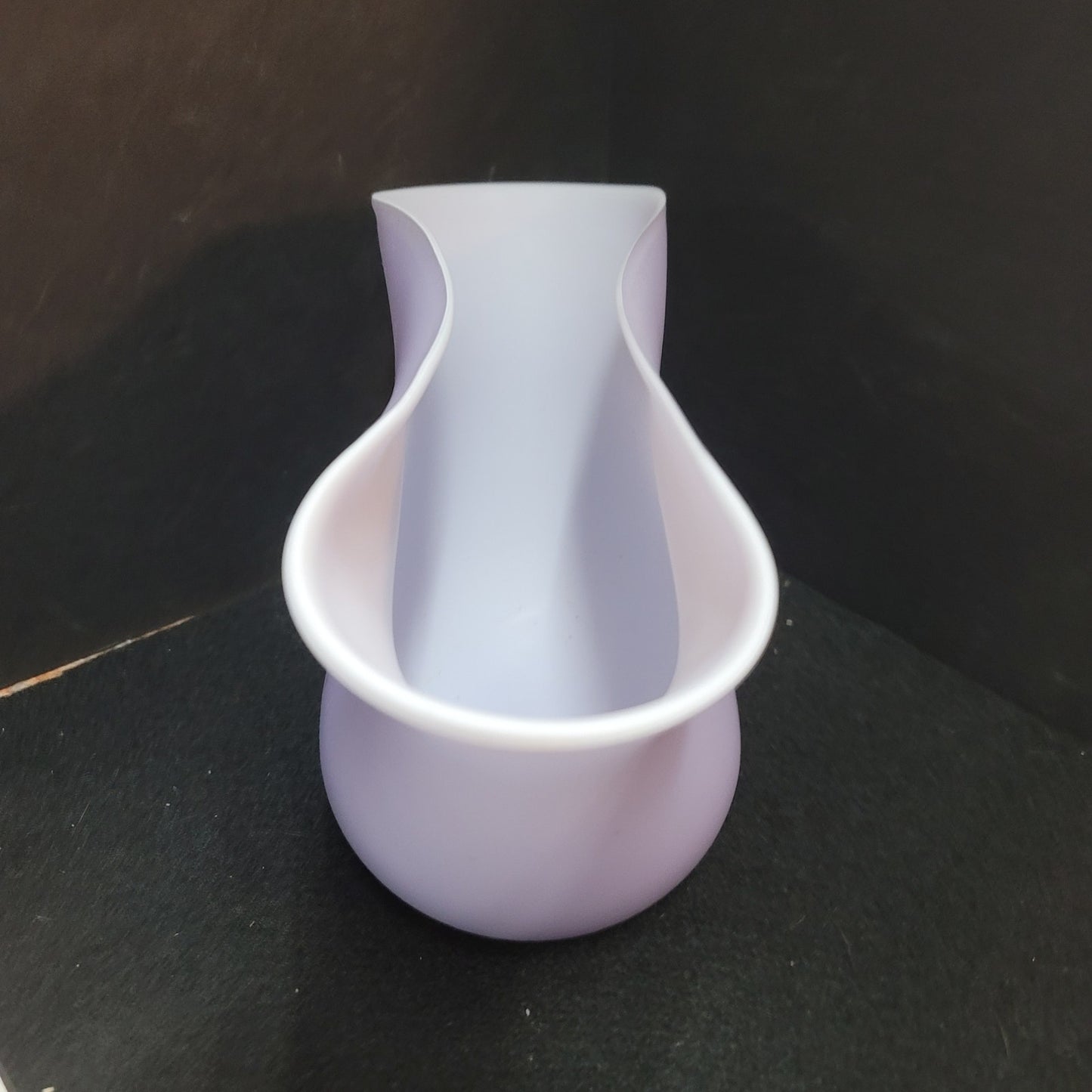 Pottery barn PINCHED sides freeform vase purple white satin glass centerpiece