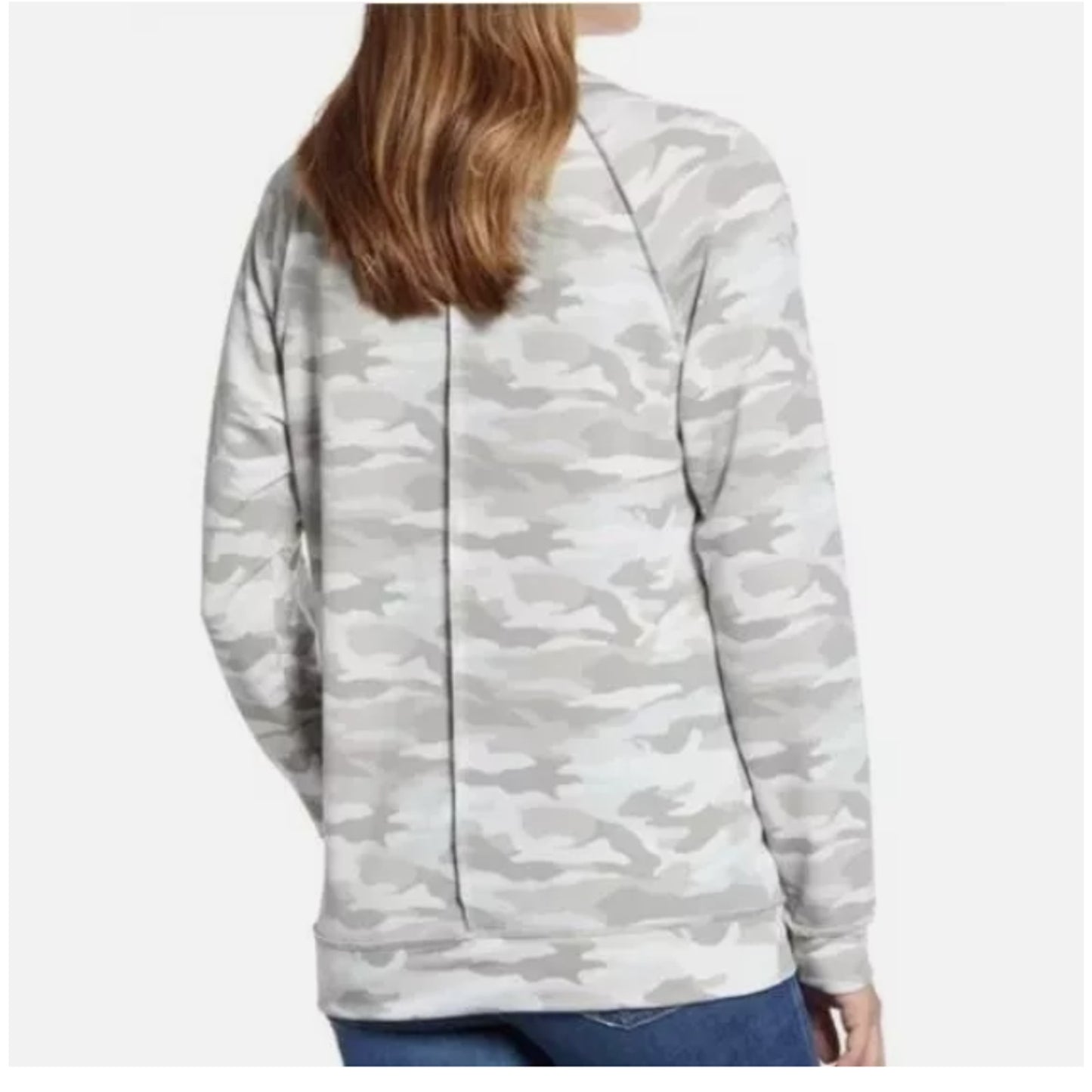 Caslon Women Cozy Print Long Sleeve Top in Light Grey Camo Print SMALL MSRP $49