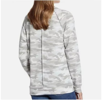 Caslon Women Cozy Print Long Sleeve Top in Light Grey Camo Print SMALL MSRP $49