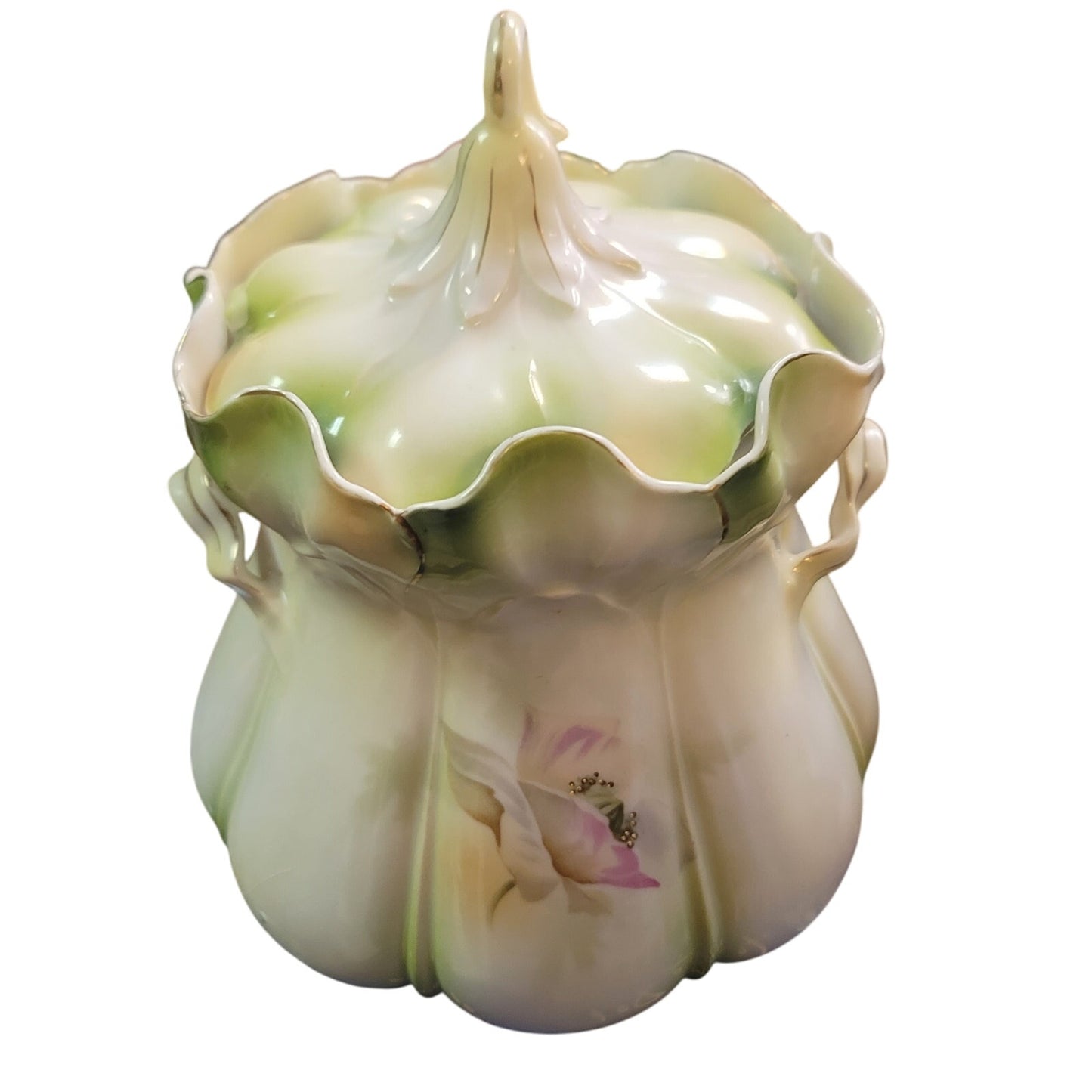 Antique RS Prussia BISCUIT Cracker Jar LAVENDER MORNING GLORY Mold 502 from 1890