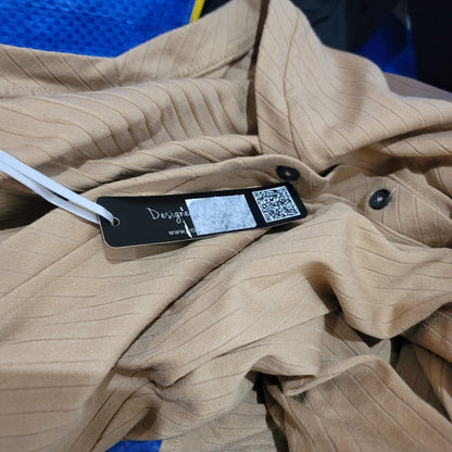 VELVET Heart Small Textured tan Waist Tie Blouse Top Long sleeve Faux button Up