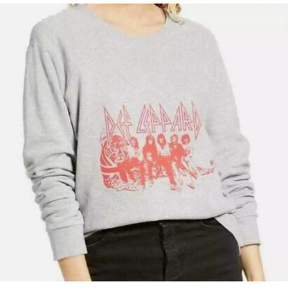 NEW Treasure & Bond Def Leppard Graphic Band Sweatshirt Crew MEDIUM Gray