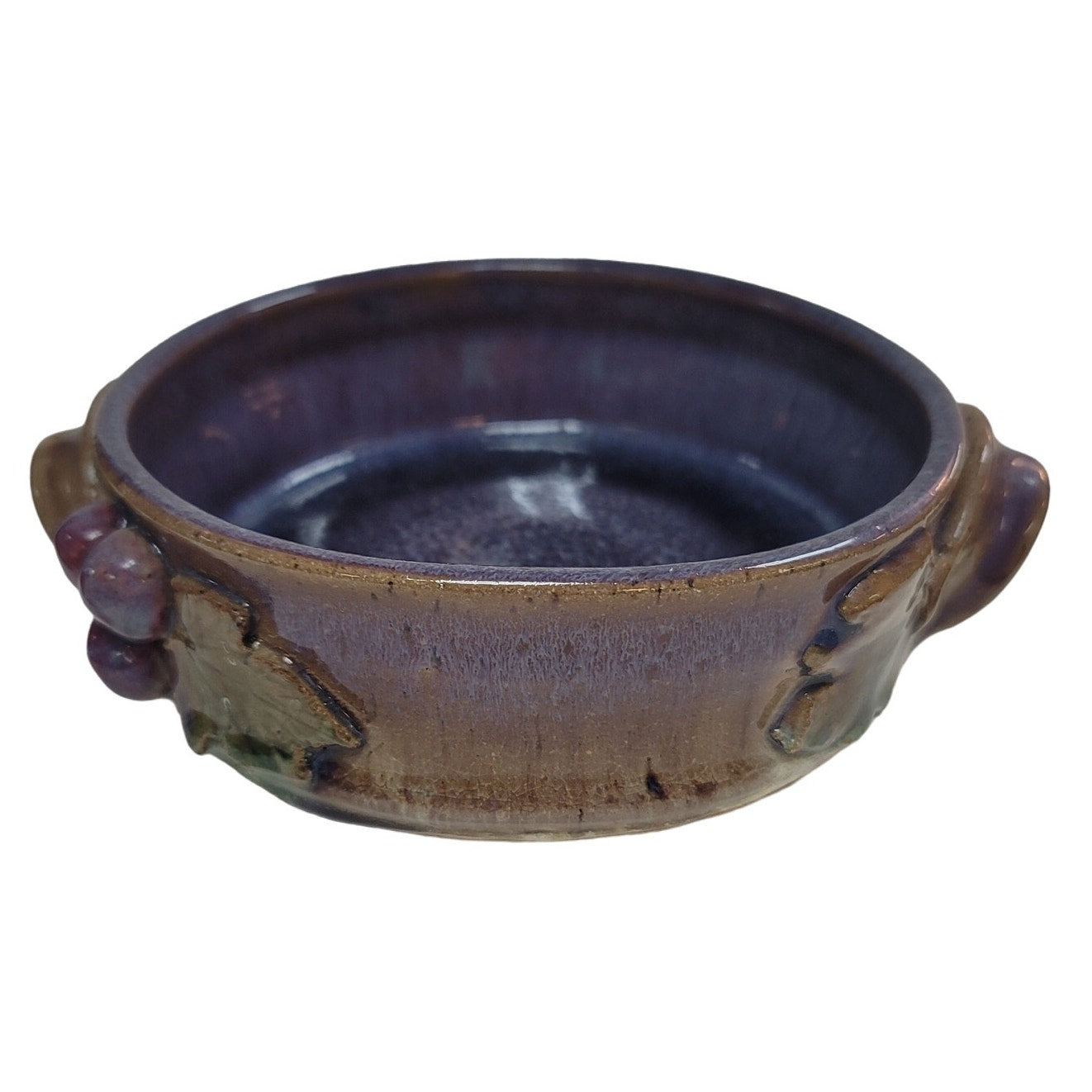 Art pottery 8" Handthrown double handle bow signed Douglas 08 Blue Earthtones