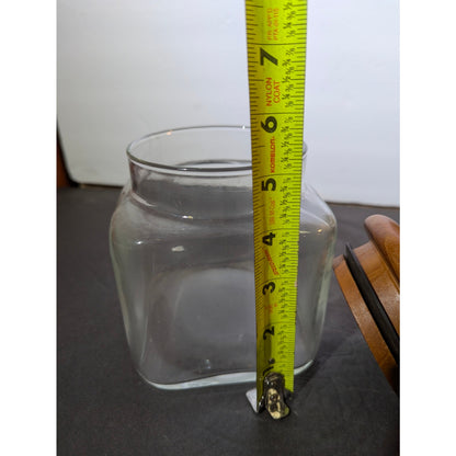 Vintage MCM Clear Glass Canister with Teak Sealed Lid 5" apothecary