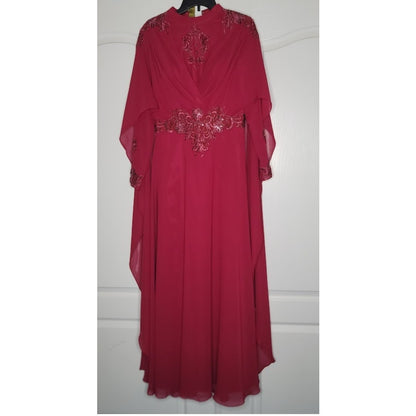 JJ's House Size 8 Burgundy Wedding Mother in Law Dress formal cape NEW Crepe