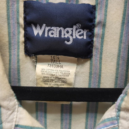 Wrangler pearl snap shirt blue white short sleeve Mens shirt Size 16 1/2 tall