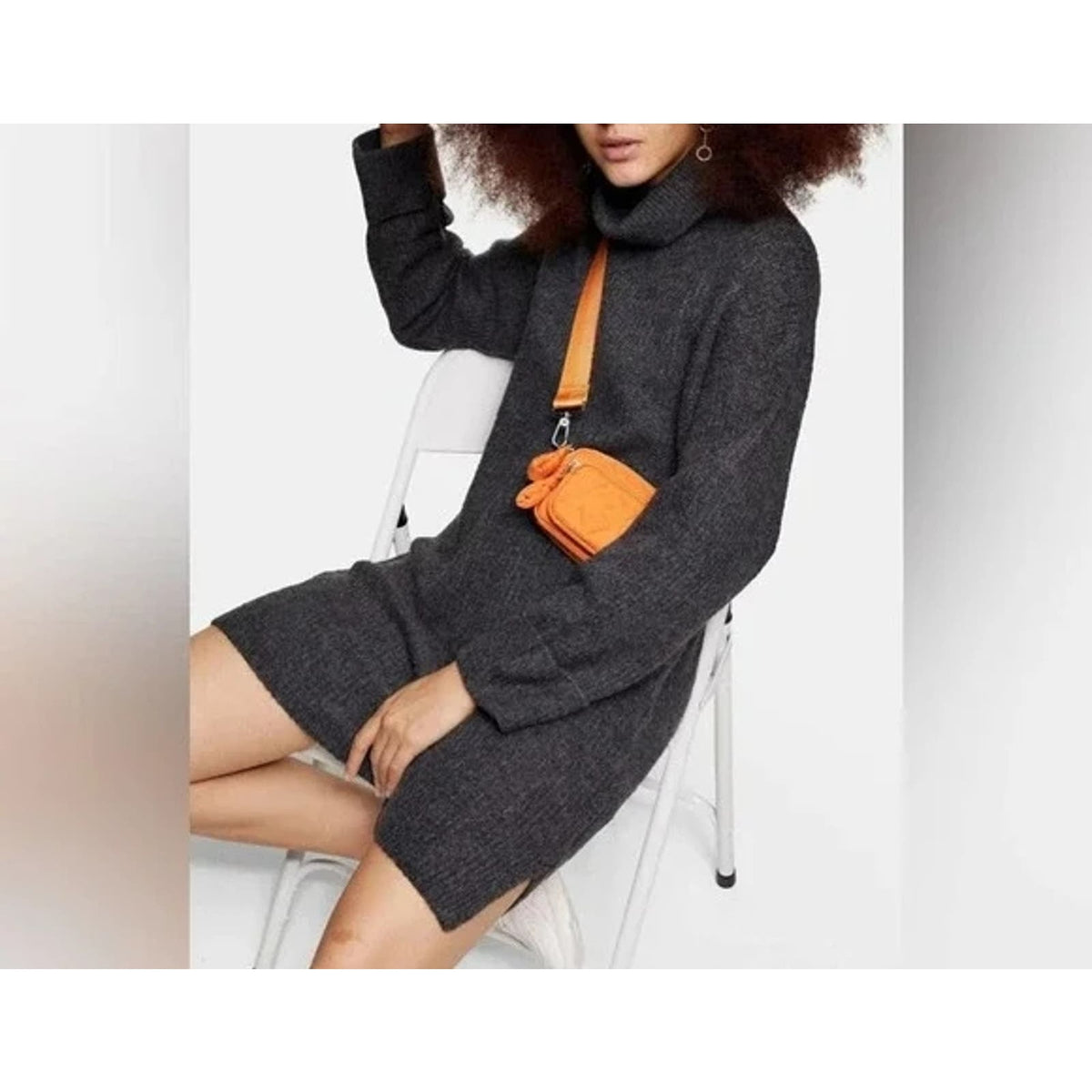 Topshop Cuffed Ribbed Relaxed Fit Funnel Neck Sweater Dress Sz 4-6 in Gray NWT