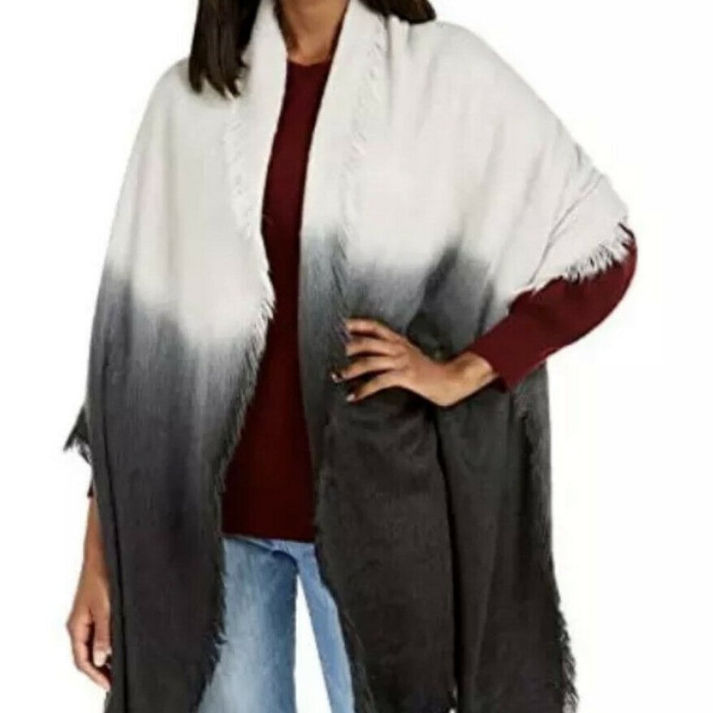 DKNY Donna Karen NY WOVEN OMBRE SCARF Grey/Black NEW large Cozy Soft Wrap