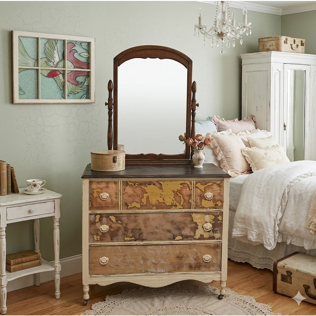 Secondhand Sandies: Mustard Farmhouse 3 drawer dresser with Mirror