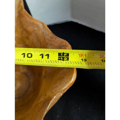 Rustic Hand-Carved Live Edge Teak Root Wooden Bowl Tree Stump Centerpiece