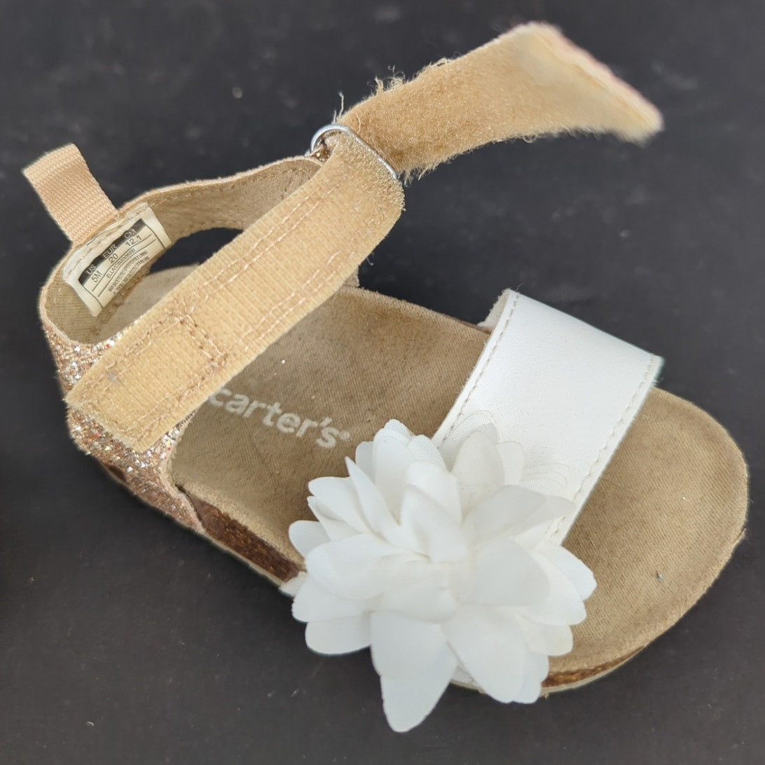 Just One You Made by Carter's Baby Girl White Floral Gold Glitter Sandals Size 5