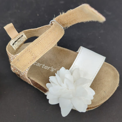 Just One You Made by Carter's Baby Girl White Floral Gold Glitter Sandals Size 5