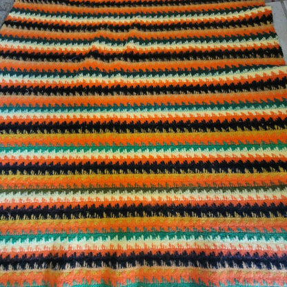 Handmade Wool throw 1970s FLAME Brown Yellow orange Green Gold CABIN 42" x 56"