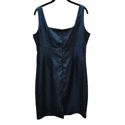 Vintage Clari.e. Navy Blue Satin Cocktail Dress Y2K Ruched Bodycon Size 16