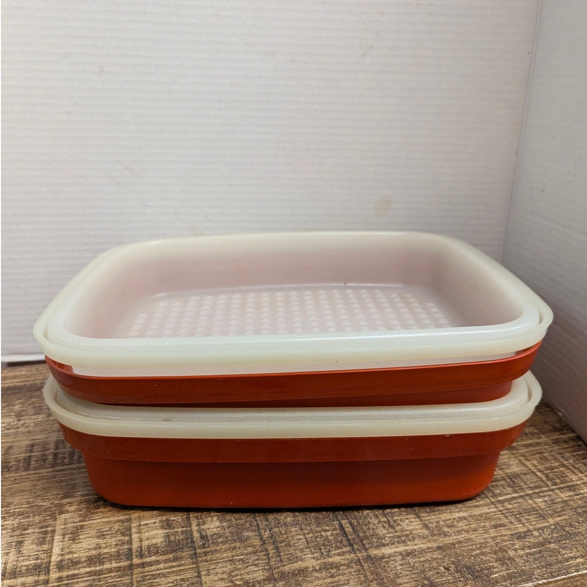 Set of 2 Matching Vintage Tupperware Square Keepers Harvest Orange Paprika
