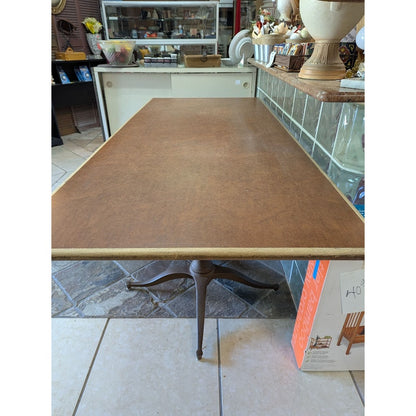 SECONDHAND SANDIES: Double cast iron pedestal Table desk solid red/white oak top 7' x 3'