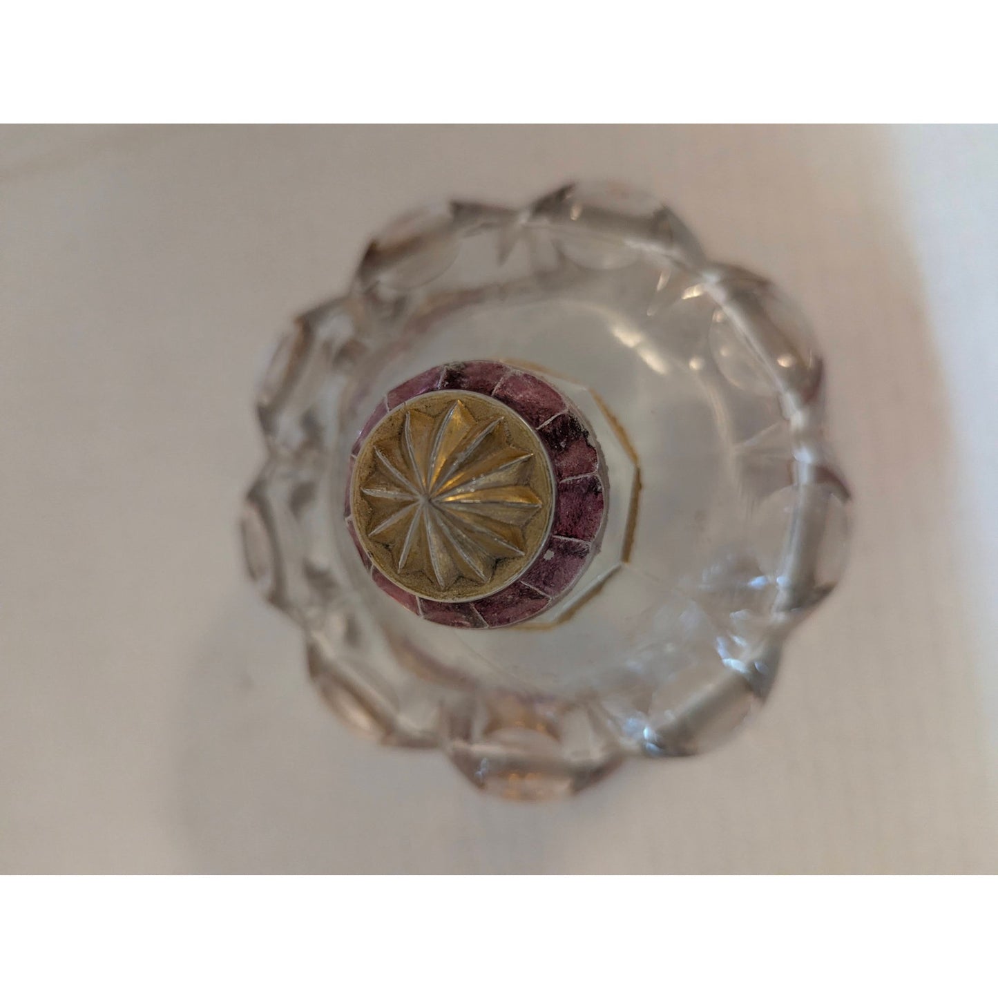 Vintage Mosser Glass Cherry & Cable Butter Dish Clear Pressed Gold Trim 5.5"